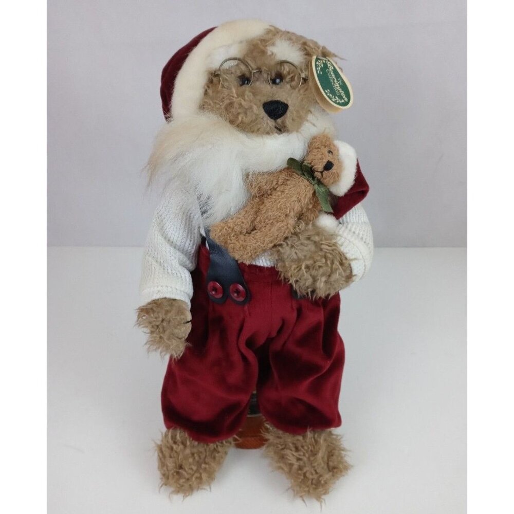 The Bearington Collection Kris & Kringle 15" Collectible Plush Bear With Stand